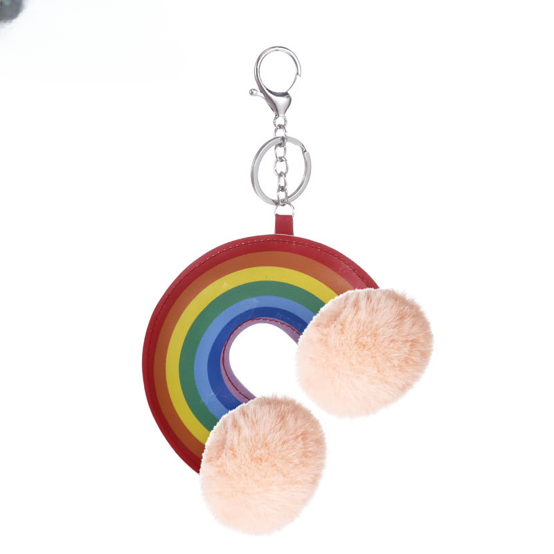 Wholesale Faux Rainbow Leather Fur Balls Keychains